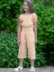 Kite - Girls organic groovy dot jumpsuit yellow - 3/4 length culotte style legs