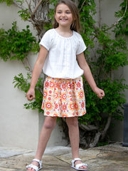 Kite - Girls organic groovy floral skirt orange - Elasticated waistband