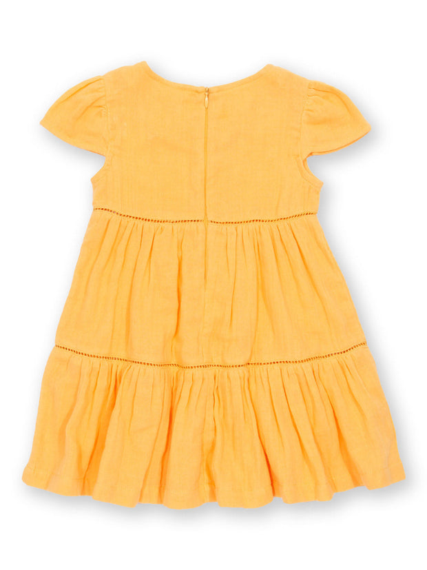Kite - Girls organic sunshine dress yellow - Double layer muslin - Short sleeves with gathers
