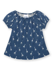 Kite - Girls organic giraffy blouse navy blue - Short sleeves