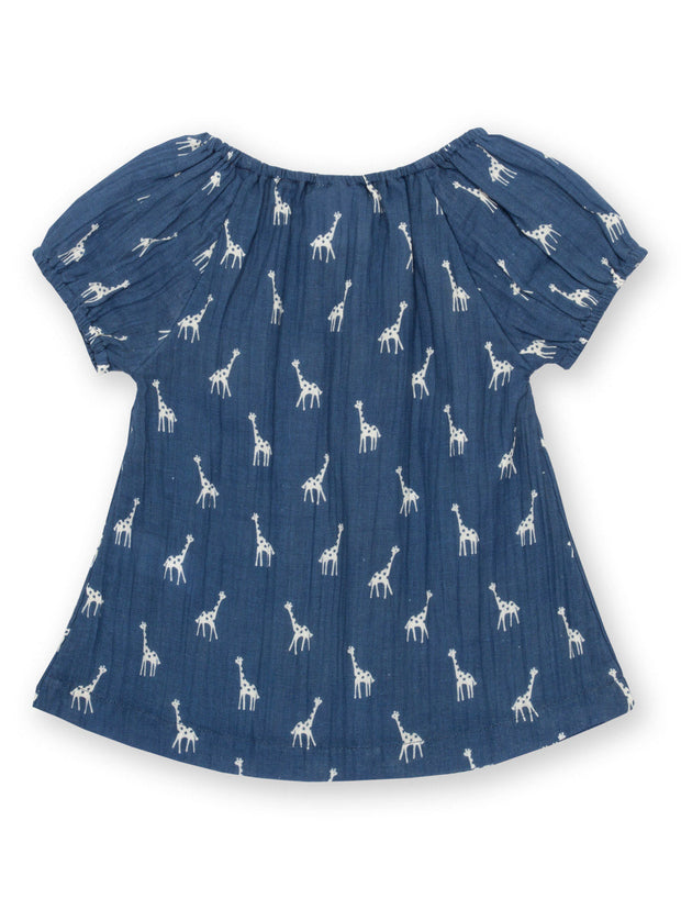 Kite - Girls organic giraffy blouse navy blue - Short sleeves