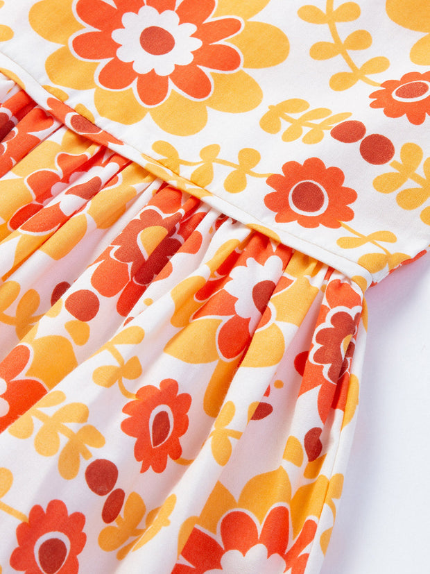 Kite - Girls organic groovy floral dress orange - Sleeveless