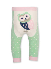 Kite - Baby girls organic cotton owlet knit leggings green - Owl design on seat