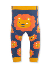 Kite - Baby organic cotton lionheart knit leggings navy - Lion face design on legs and seat