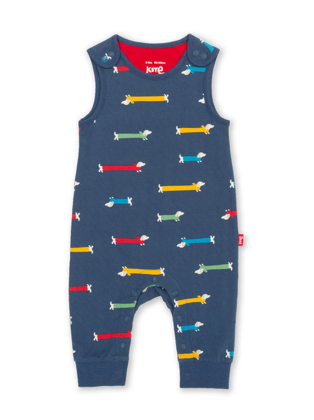 Kite - Baby organic cotton silly sausage dungarees navy - Popper openings