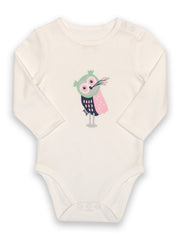 Kite - Baby girls organic cotton owlet bodysuit cream - Placement print - Popper openings