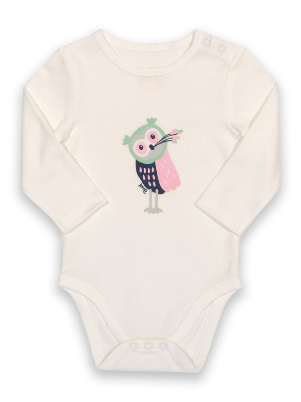 Kite - Baby girls organic cotton owlet bodysuit cream - Placement print - Popper openings