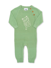 Kite - Baby organic cotton owlet knit romper green - Embroidery design