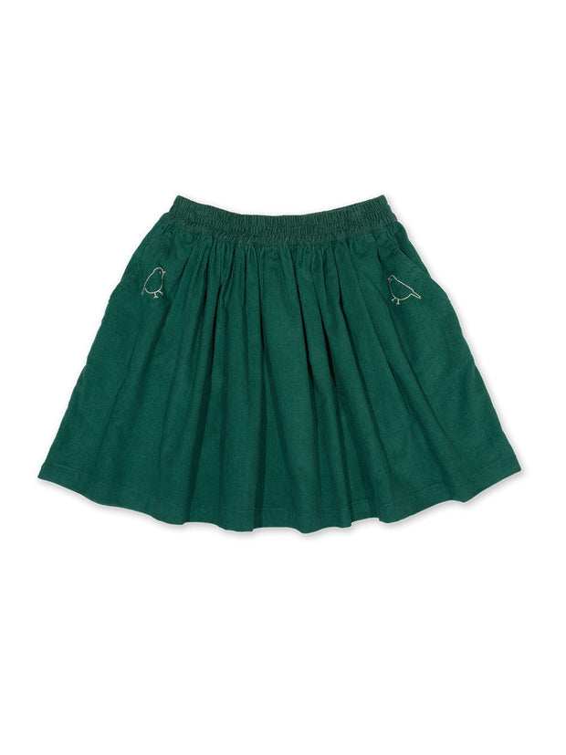 Kite - Girls organic cotton garden birds skirt green - Corduroy - Elasticated waistband