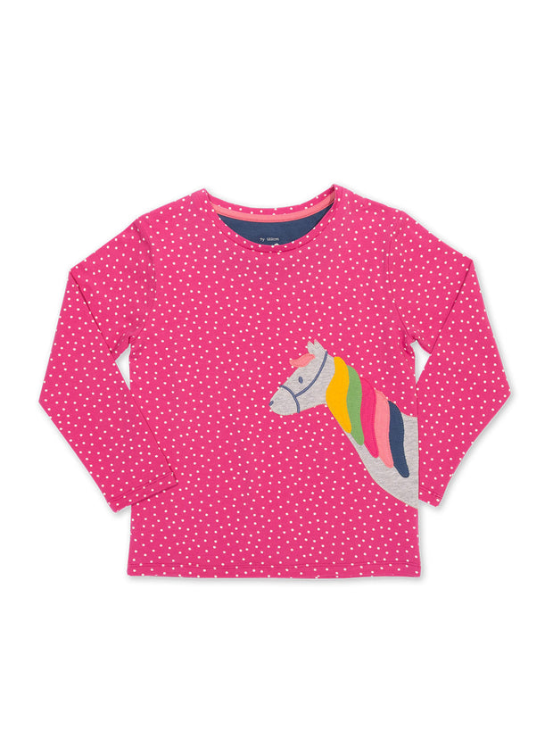 Kite - Girls organic cotton rainbow pony t-shirt pink - Long sleeved