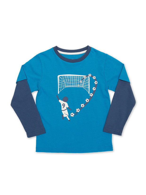 Kite - Boys organic cotton goal! t-shirt blue - Placement print - Two-in-one sleeve design