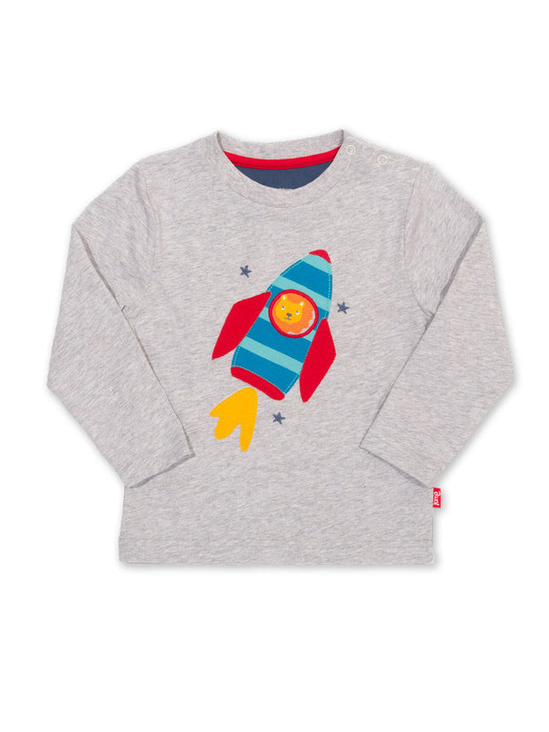 Kite - Boys organic cotton lion lift-off t-shirt grey - Appliqué design - Long sleeved