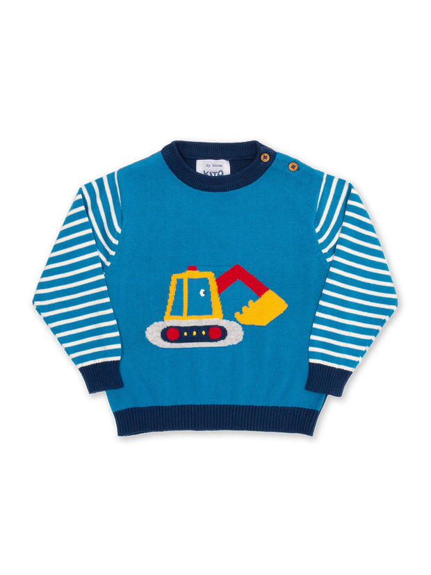 Kite - Boys organic cotton marvellous digger jumper blue - Midweight knitwear