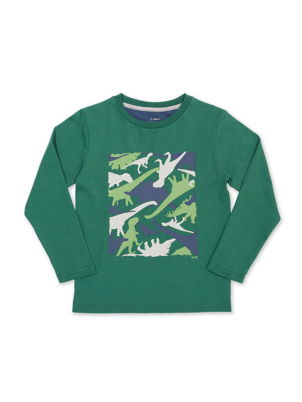 Kite - Boys organic cotton dino camo t-shirt green - Placement print - Long sleeved