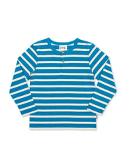 Kite - Boys organic cotton grandad top blue - Yarn dyed stripe - Long sleeved