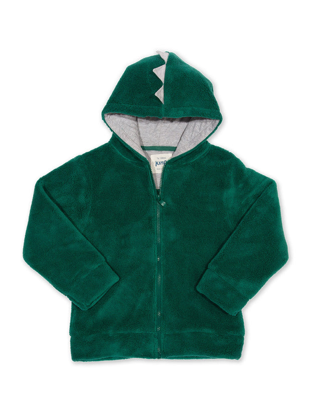 Kite - Boys organic cotton dino fleece hoody green - Zip through