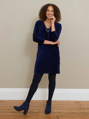 Kite - Womens organic cotton Corscombe rib cord dress midnight blue - Falls above the knee