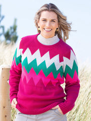 Kite - Womens organic cotton Netherbury knit jumper - Peony with zig zag knit design - Chunky knitwear