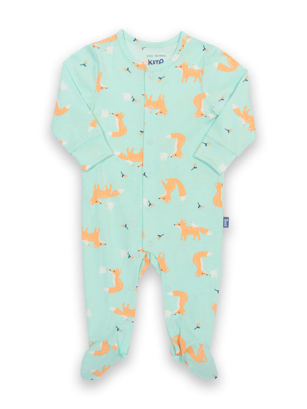 Kite - Baby organic cotton fox and dove sleepsuit blue - Y-shaped popper opening