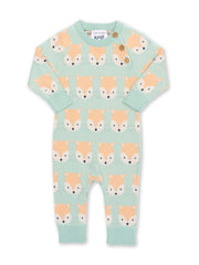Kite - Baby organic cotton fox knit romper blue - Fox face jacquard design - Coconut button raglan sleeve opening