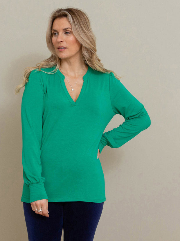 Kite - Womens lenzing™ ecovero™ viscose Swyre jersey top emerald green - Notch detail neckline