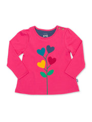 Kite - Girls organic cotton rambling heart tunic pink - Appliqué design - Long sleeved