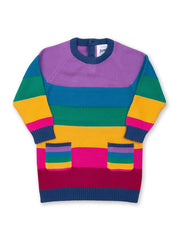 Kite - Girls organic cotton rainbow knit dress - Long sleeved