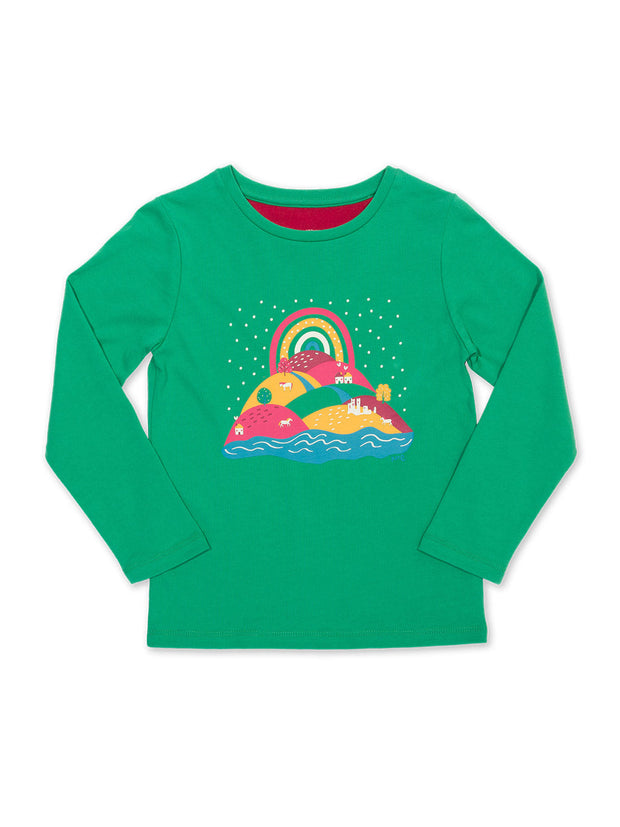 Kite - Girls organic cotton isle of purbeck t-shirt green - Placement print - Long sleeved