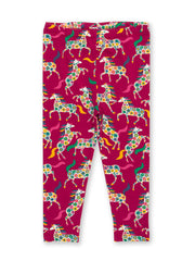 Kite - Girls organic cotton fancy foals leggings pink - Elasticated waistband