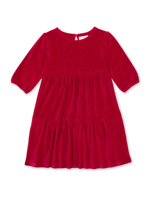 Kite - Girls organic cotton velvety party dress pink - 3/4 length sleeves