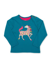 Kite - Girls organic cotton fancy foal t-shirt blue - Placement print - Long sleeved