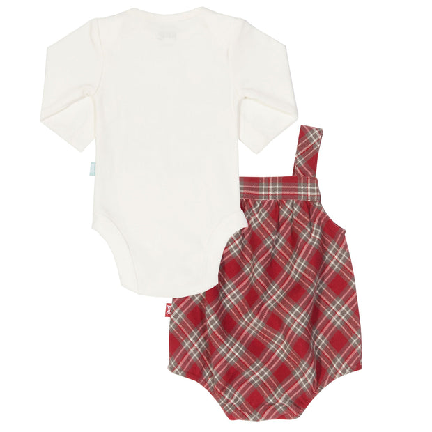 Baby in check bubble romper set