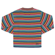 Girl in rainbow stripe jumper