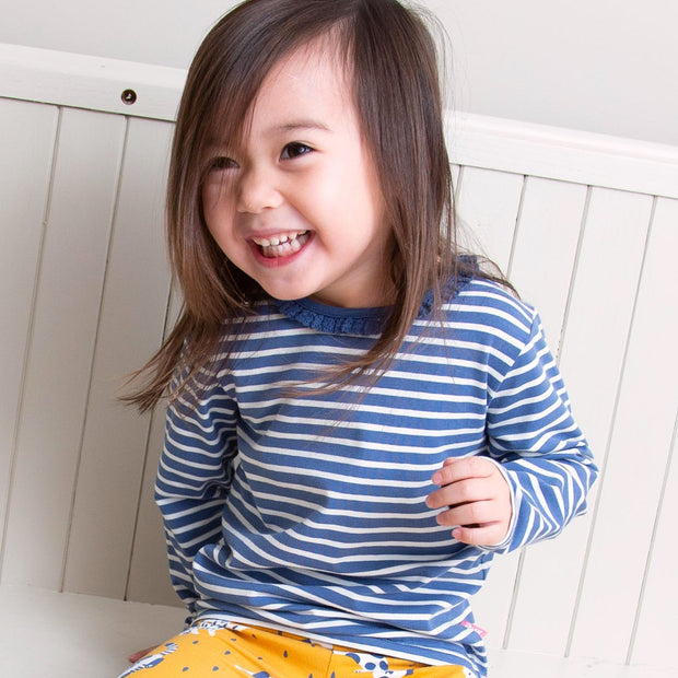 Girl in mini stripy t-shirt