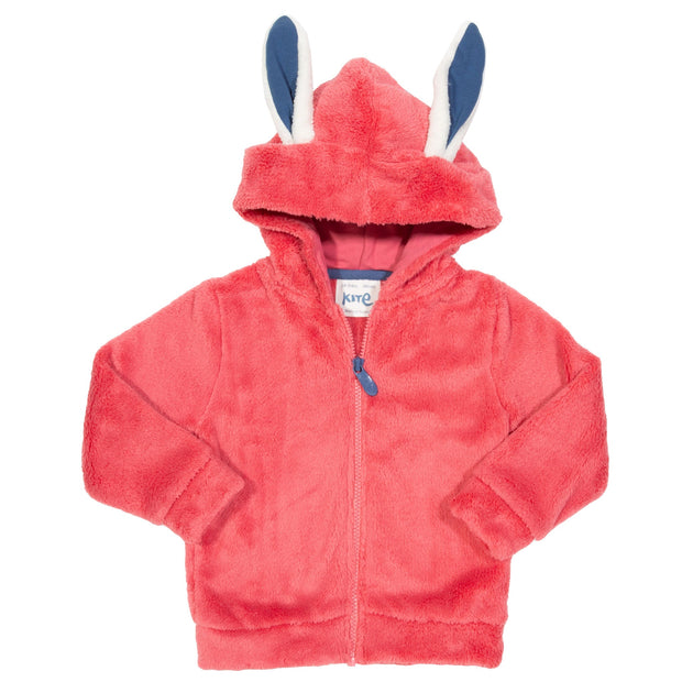 Girl in happy hare fleece pink