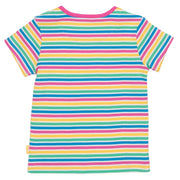 Girl in mini bright stripe t-shirt